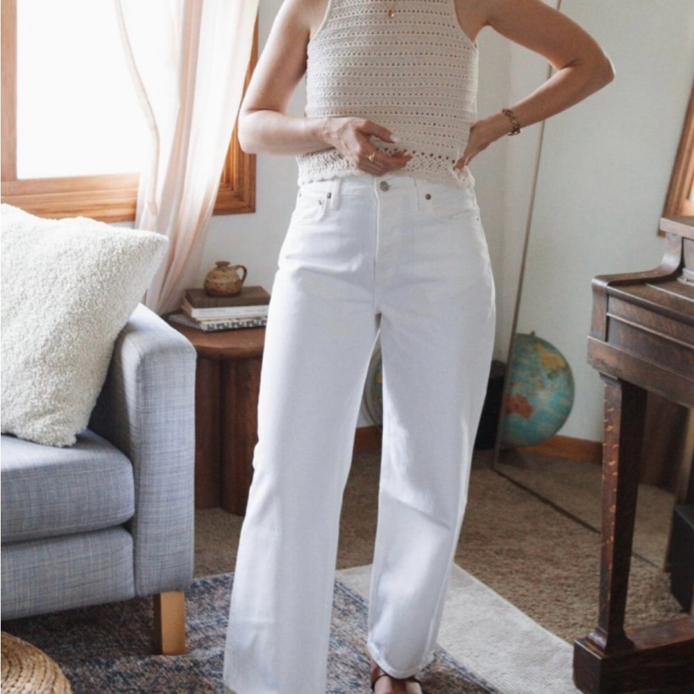Agolde High Rise White Jeans Wide Leg